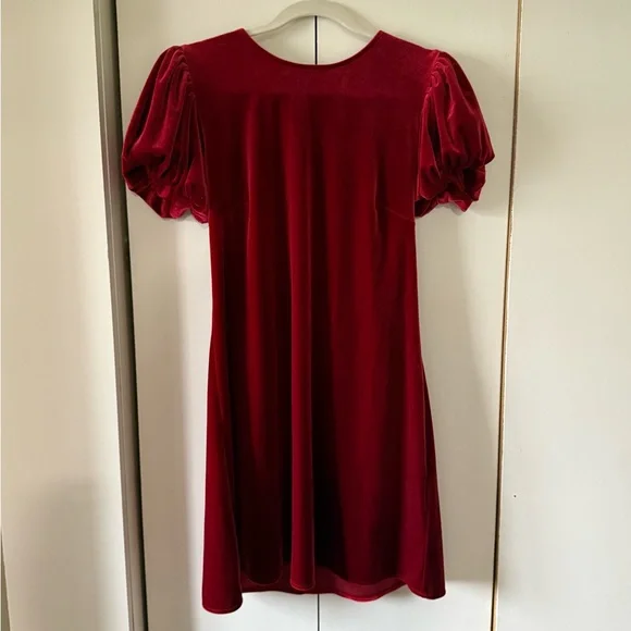 CeCe Women's Red Velvet Bubble-Sleeve Mini Dress Size Medium Christmas Party NYE - Picture 3 of 8